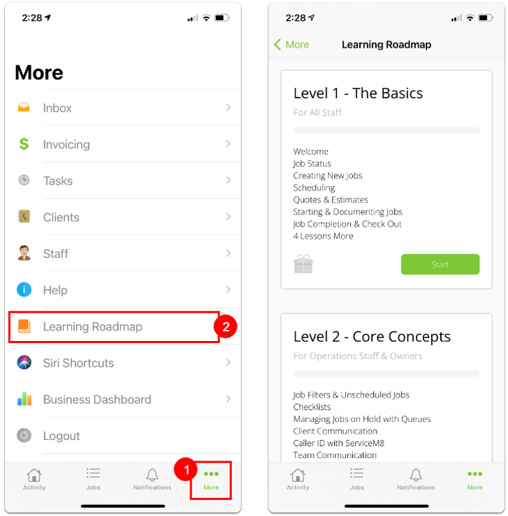 Learning Roadmap - ServiceM8 mobile app