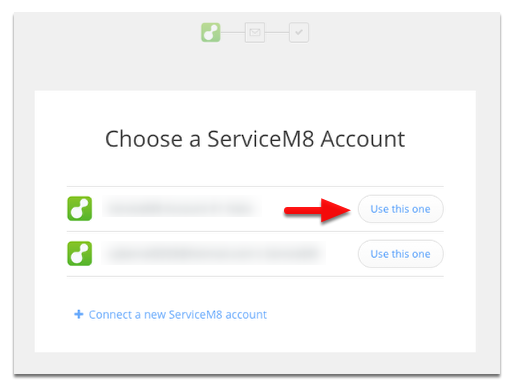 Choose an account to use or click connect to a new ServiceM8 account