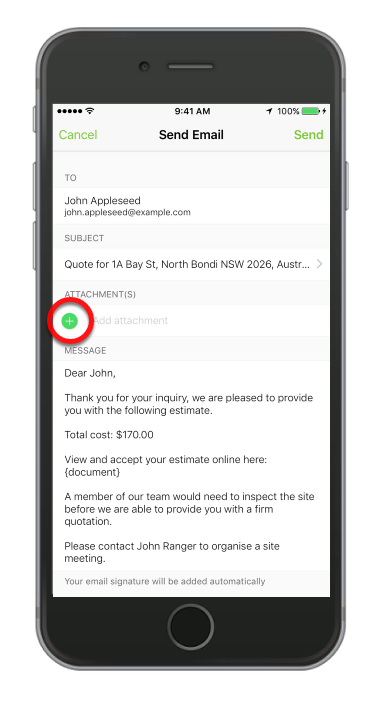 To attach a file, tap ( + )