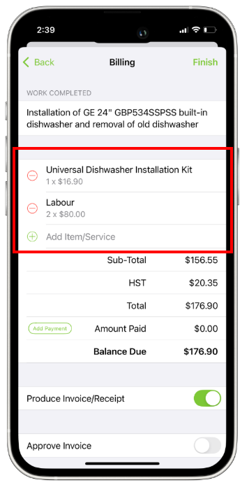 add materials onsite using the mobile app