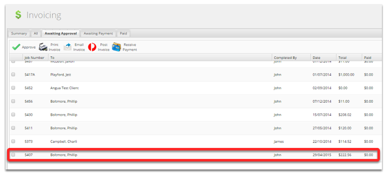 The job we completed is now Awaiting Approval
