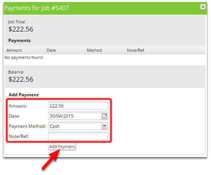 Set the fields, click Add Payment