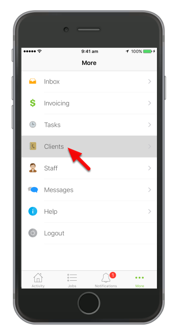 Tap Clients under More tab