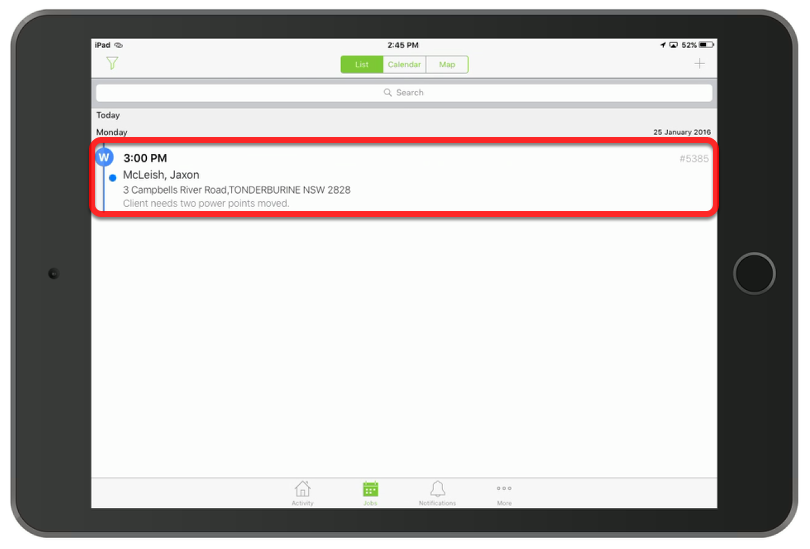 At 2:45 John opens his schedule then opens the job