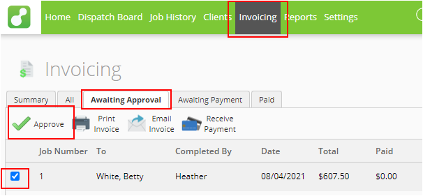 Approving invoice