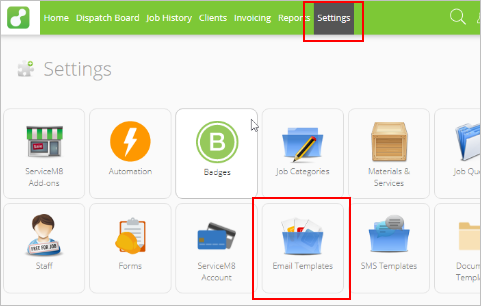 Settings > Email Templates