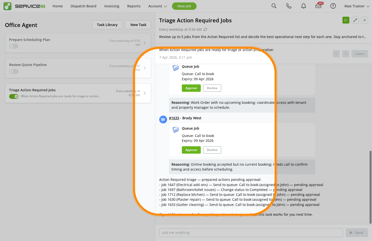 First run results highlighted in Triage Action Required Jobs