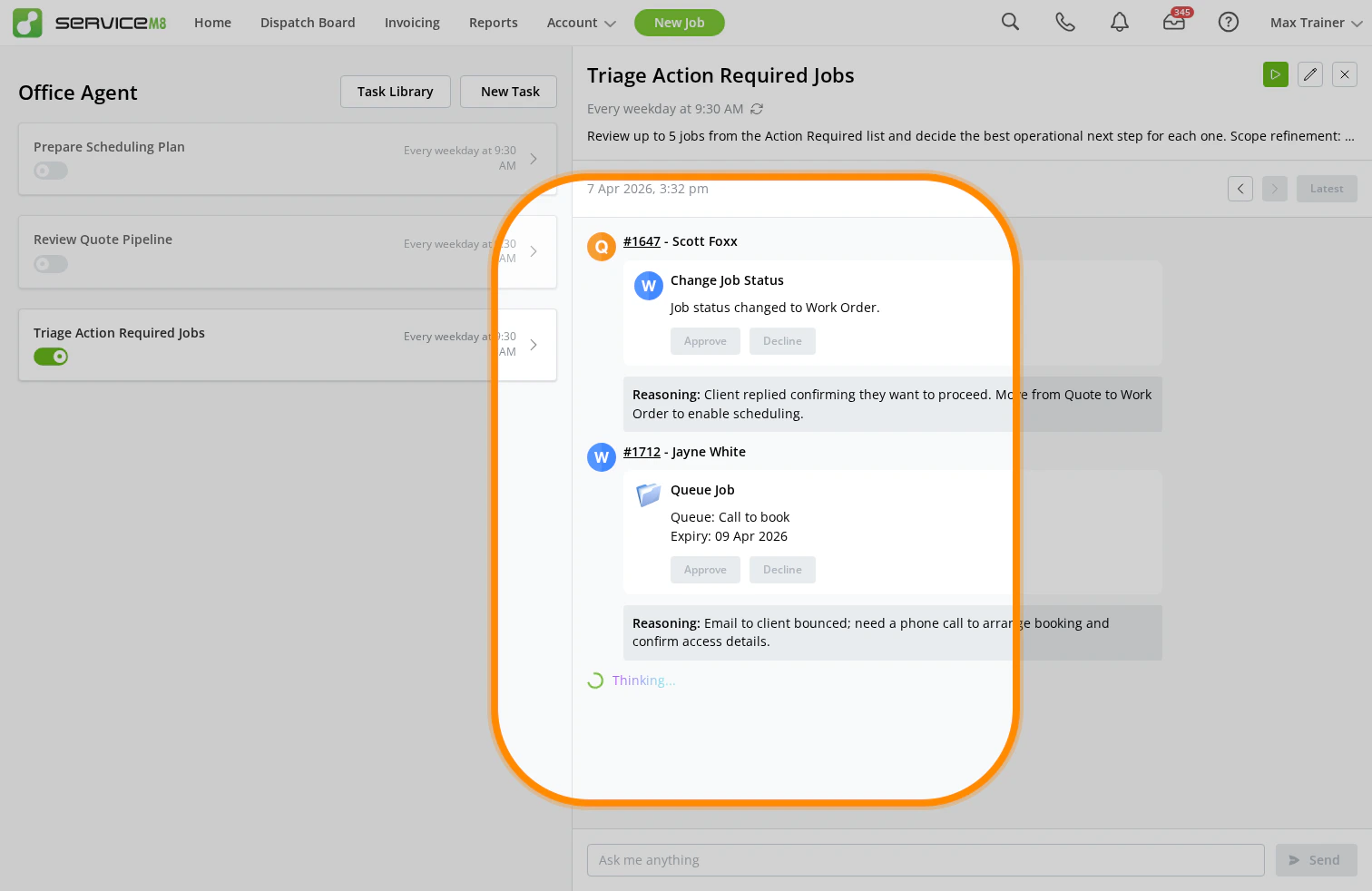 Rerunning the task after approving the update with the new results highlighted