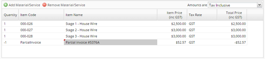 The original job will have a negative partial invoice item added.