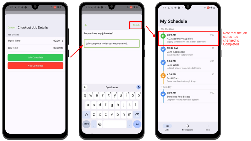 checking out of a job using the ServiceM8 Android app