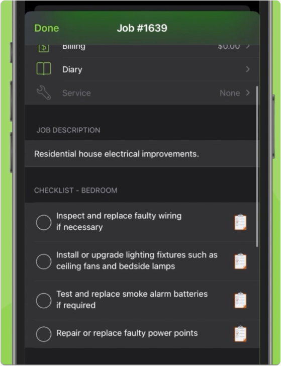 checklist created to capture tasks that field staff need to complete on the job