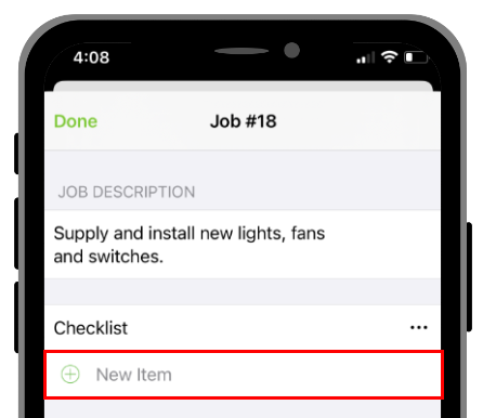 new item in checklist in iOS app