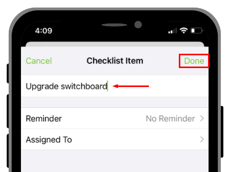 adding a checklist item in the app