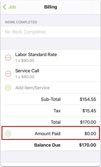 tapping amount paid on the app