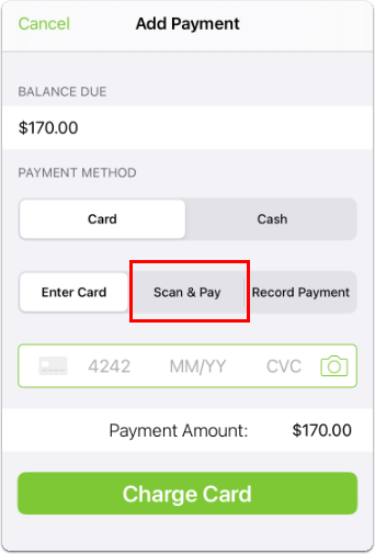 tapping scan & pay on the app