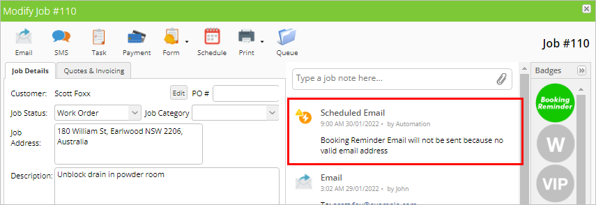 automation issue in job diary
