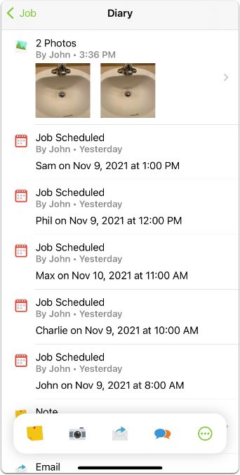 photos saved to a job diary