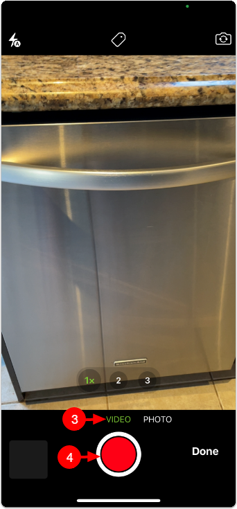 tapping video and record button