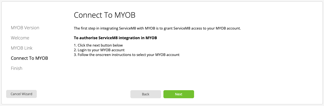 Connect To MYOB step