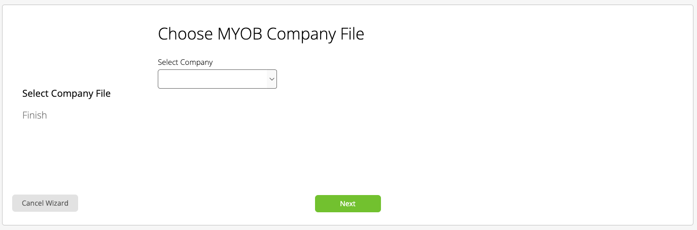 Choose MYOB company file step