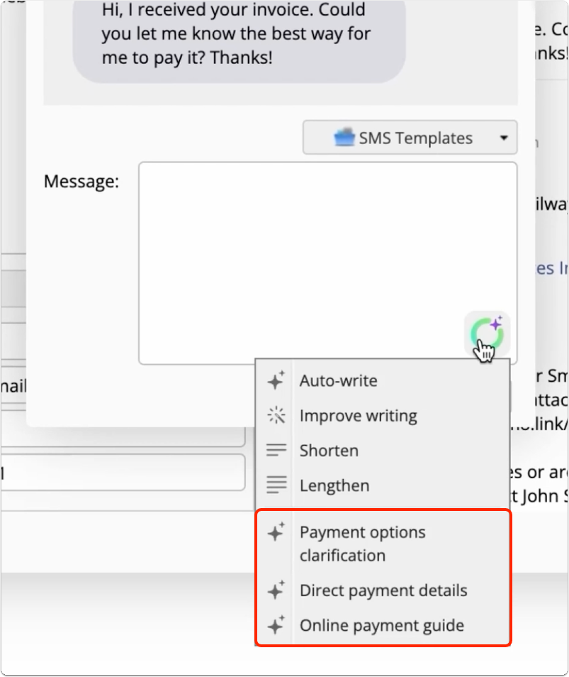 Drafted reply from selected suggestion