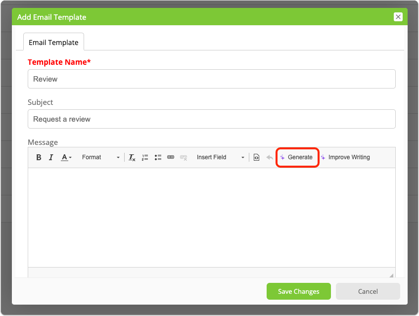 Generate button for new email templates