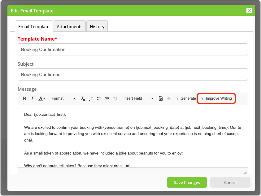 Improve Writing option for existing templates