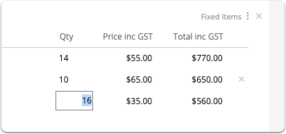 Editing quantity, cost, markup and price fields