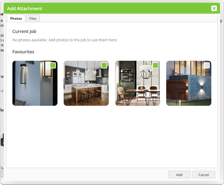 Selecting photos from job or favourites