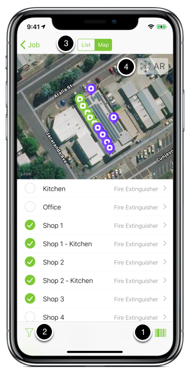 Asset list with form completion tick marks