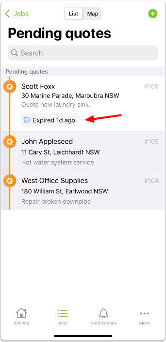 job expired from queue - mobile app view