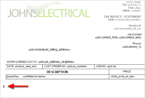 click in body of template