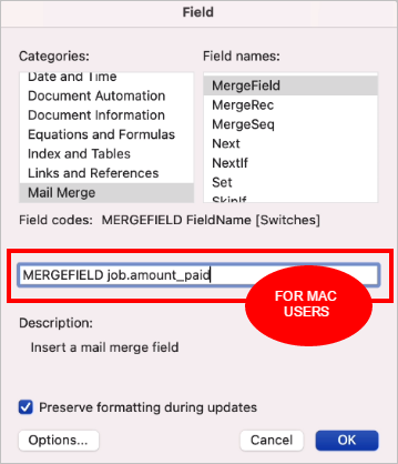 inserting Amount Paid field MAC