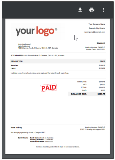 labour and materials as line items