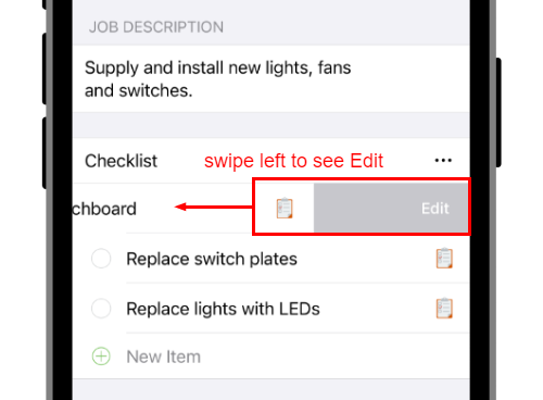 swipe left to edit a task