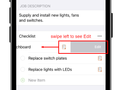swipe left to edit a task