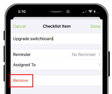 removing a item from a checklist on the app