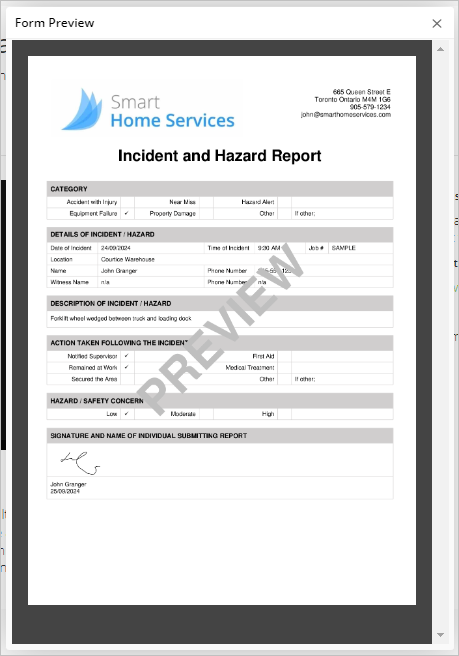 Preview of completed Form