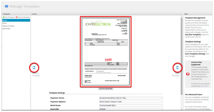 I can't see any invoice/quote template designs in the Document ...