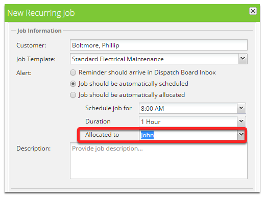 Set the time, duration and staff member
