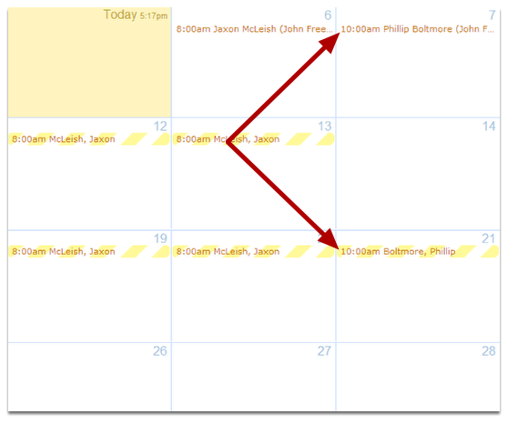 The bookings are now on the calendar
