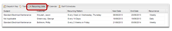 You can view all current recurring jobs by hitting the "Recurring Jobs" button