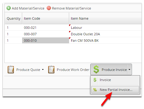 Click New Partial invoice