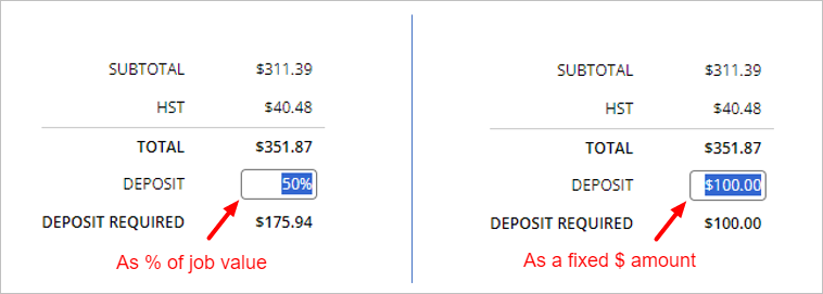 Setting the percentage or fixed dollar amount int the Proposal