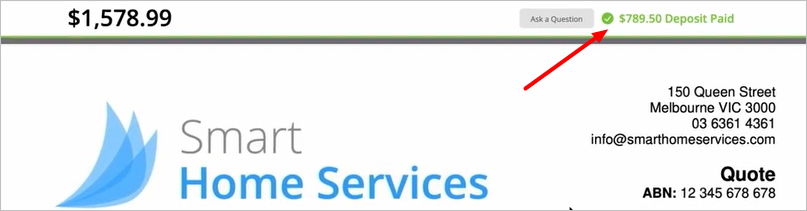 updated online view showing deposit paid