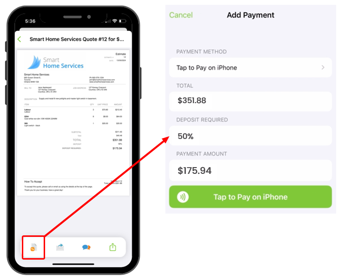 accepting a deposit on the spot