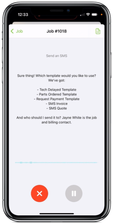 sending an SMS template with ServiceM8 Chat