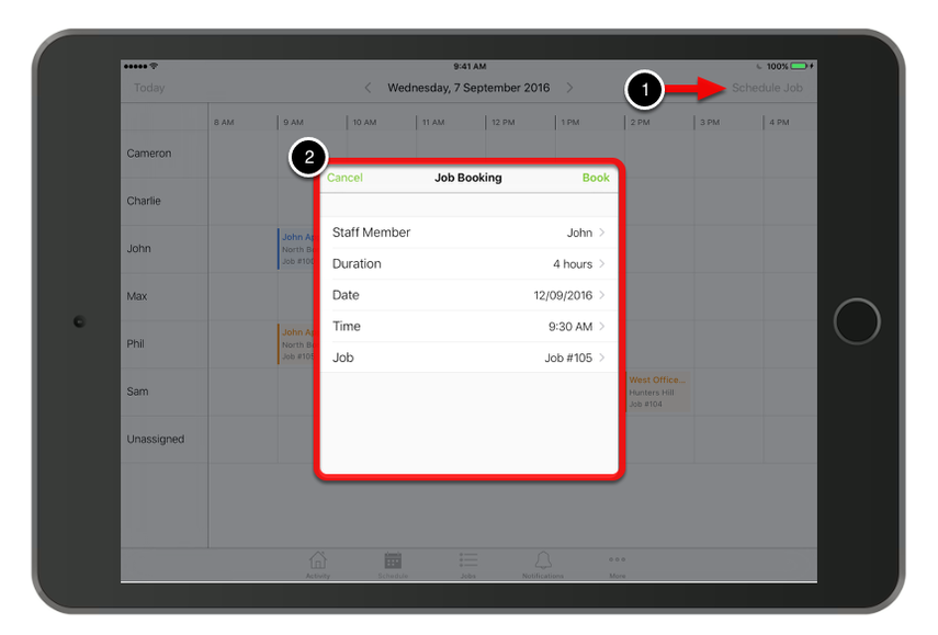 Alternatively, you can tap Schedule Job and enter the job booking details.