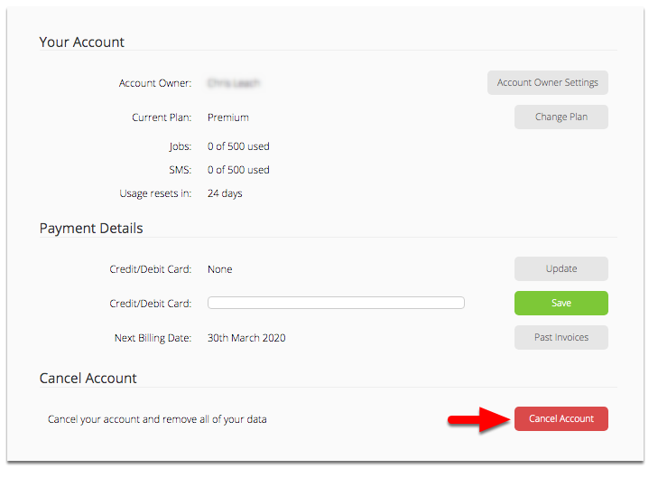 Click Cancel Account and follow the prompts.