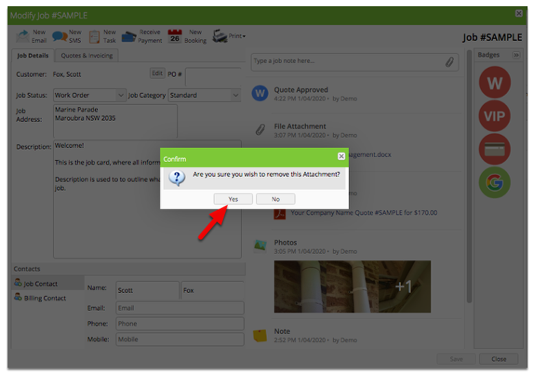Click Yes to confirm